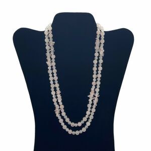 Rose Quartz Stone Necklace Upcycled Trifari Clasp Two Strand Pink Silver Retro